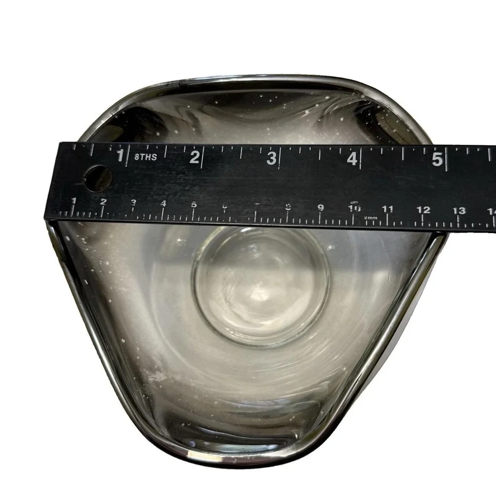 Vintage MCM Silver Fade Smoke Glass Serving Bowls Set of 2 Pedestal Ombre